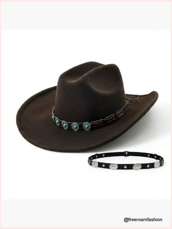 Shapable Wide Brim Felt Cowgirl Hat with Interchangeable Bands main image 6